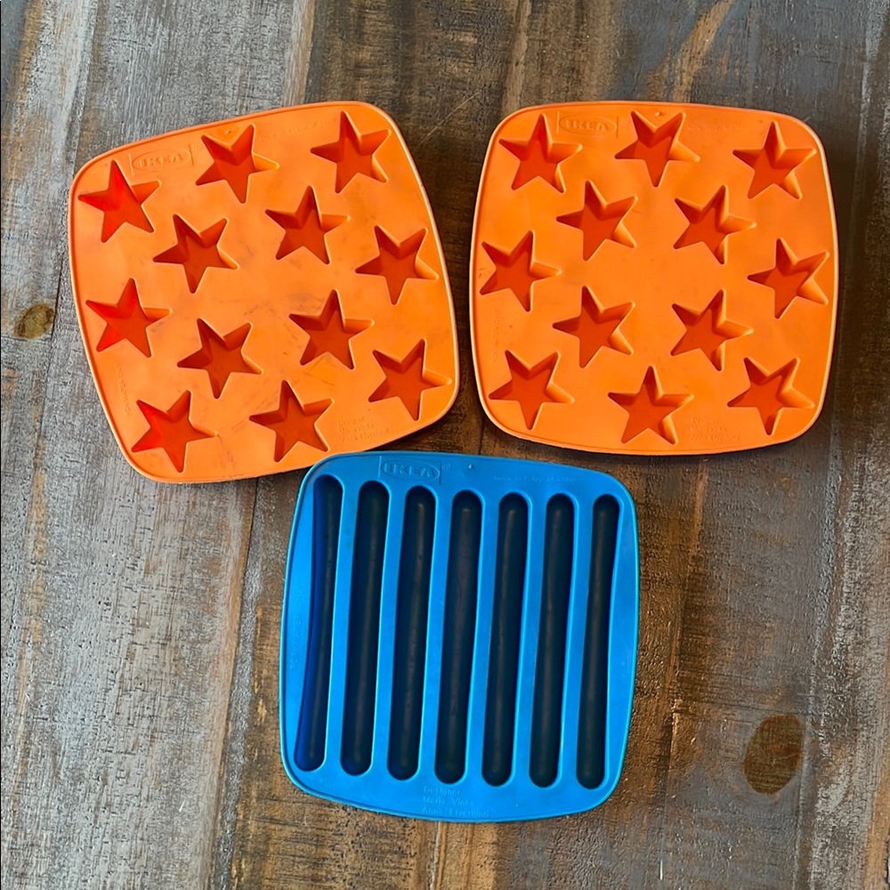 IKEA Orange and Blue Ice Cube Trays with Star and Stripe Designs